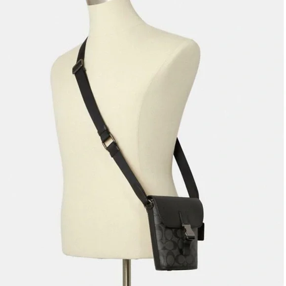 Coach Track Small Flap Crossbody In Signature Canvas - Picture 1 of 10